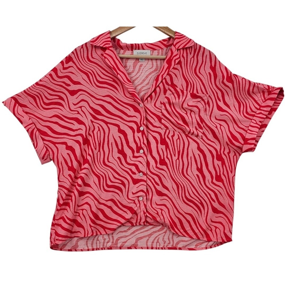 Evereve Womens S Button Up‎ Zebra Print Short Sleeve Top